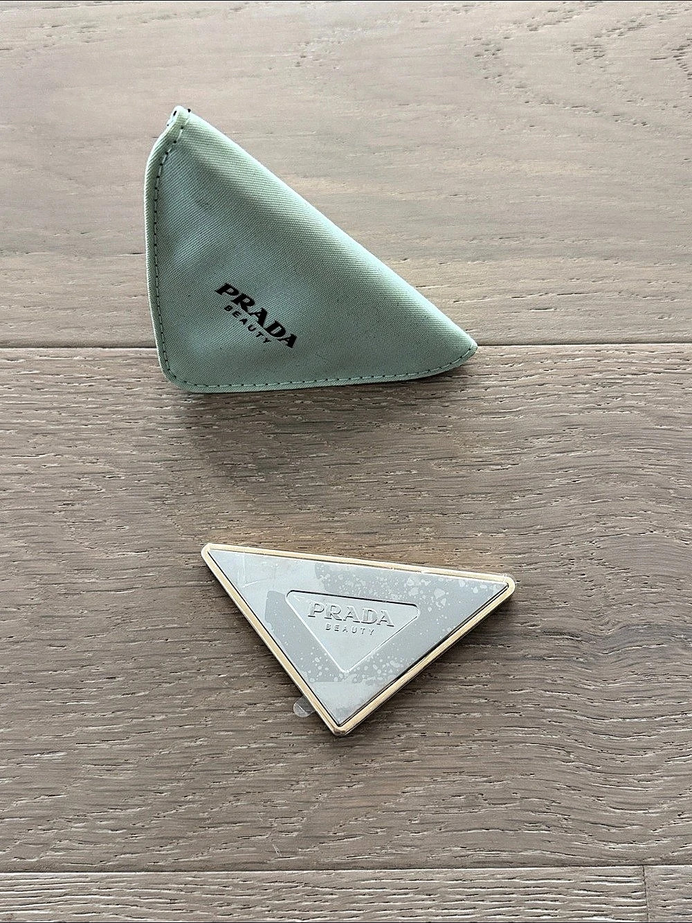 Prada Triangular Makeup Compact Mirror & Pouch Green - Picture 3 of 6
